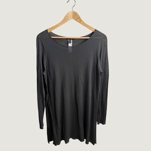 Eileen Fisher Womens Gray Tencel Lyocell Long Sleeve Side Slit Tunic Sheer Top M
